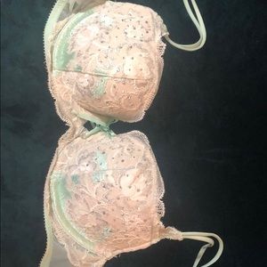 Jeweled Aqua Silver White Victoria’s Secret Bra